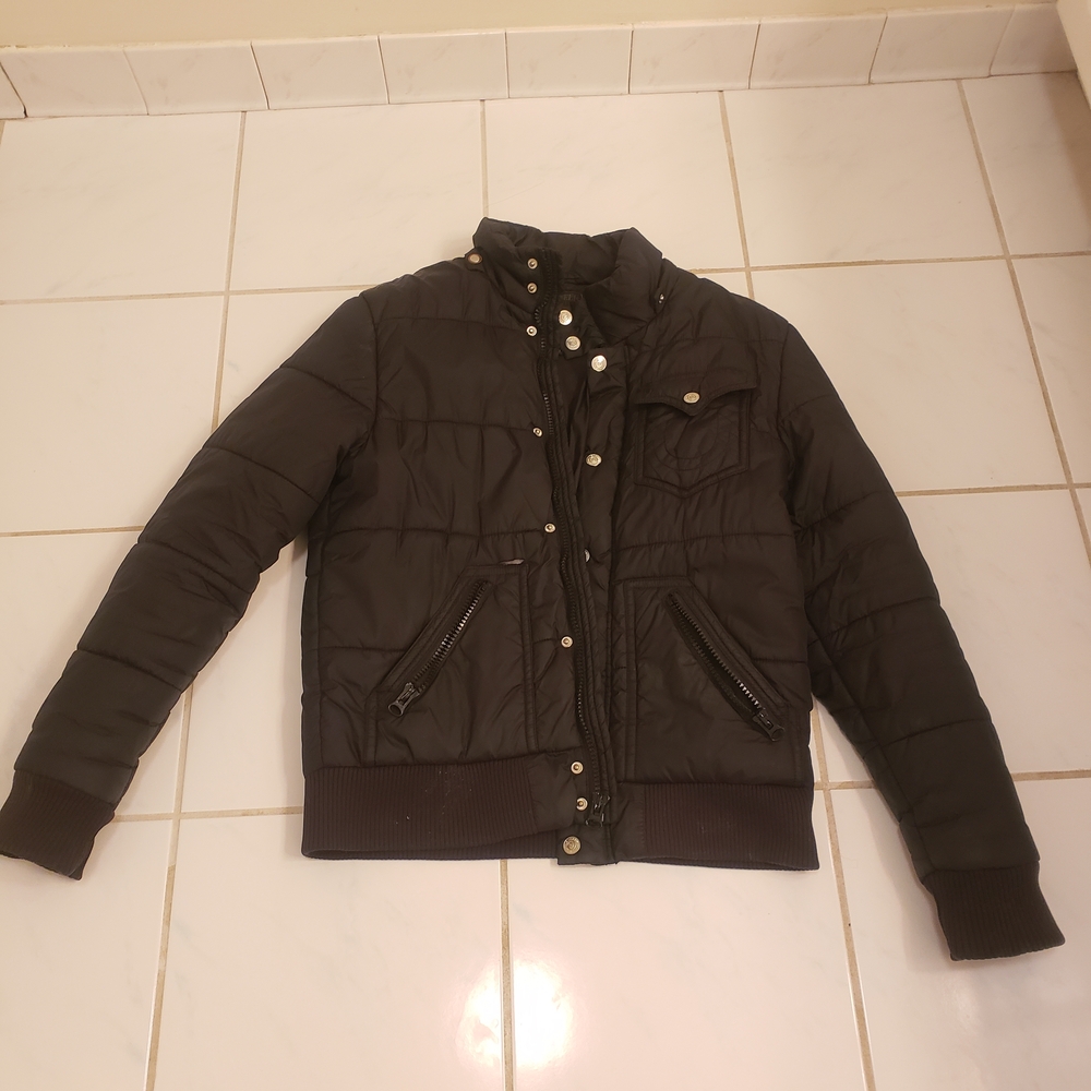 Black Puffer Jacket with Zipper Pockets